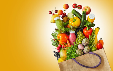 Wall Mural - Reusable grocery bag filled with healthy food and smoothie