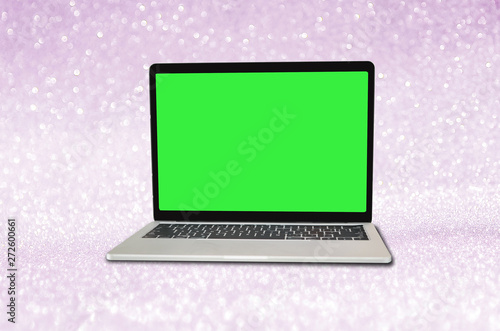Green Screen Laptop On Purple Glitter Background Buy This Stock Photo And Explore Similar Images At Adobe Stock Adobe Stock