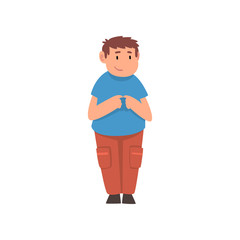 Sticker - Cute Standing Fat Boy, Overweight Child Character Vector Illustration