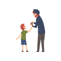 Sticker - Market Shoppers, Senior Man and Boy Purchasing Vector Illustration