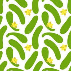 Wall Mural - Cucumber seamless pattern. Green vegetable. Hand drawn doodle vector sketch. Healthy food. Vegetarian product. Vegan menu