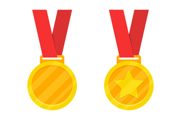 Wall Mural - golden award medal with red ribbon. vector illustration