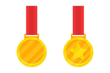 Wall Mural - golden award medal with red ribbon. vector illustration