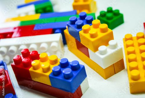 wooden building blocks isolated on white background Tableau sur Toile
