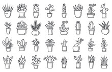 Houseplants Flower Icons Set. Outline Set Of Houseplants Flower Vector Icons For Web Design Isolated On White Background