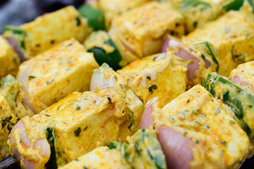 paneer tikka with capsicum and onion, indian and pakistani street food