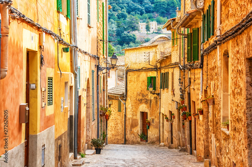 Fotomural Street of Valldemossa old mediterranean village, landmark of Majorca, Spain isla