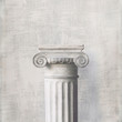 Stone column on light gray background. Close-up, copy space, front view, toned, square format