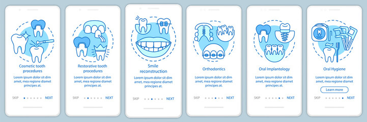 Wall Mural - dental clinic services onboarding mobile app page screen with linear concepts