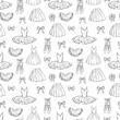 Hand sketched vector ballet dresses and shoes seamless pattern. Ballet dress and tutu, skirt classic illustration