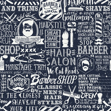 Barber Shop Elements And Icons Patchwork Abstract Vintage Vector Seamless Pattern 
