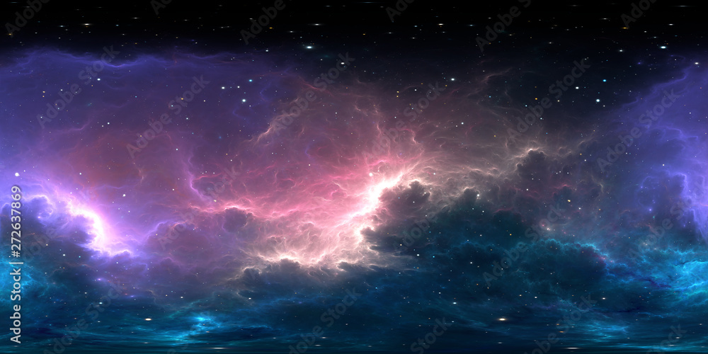 360 degree stellar system and gas nebula. Environment 360 HDRI map. Equirectangular projection, spherical panorama - obrazy, fototapety, plakaty 