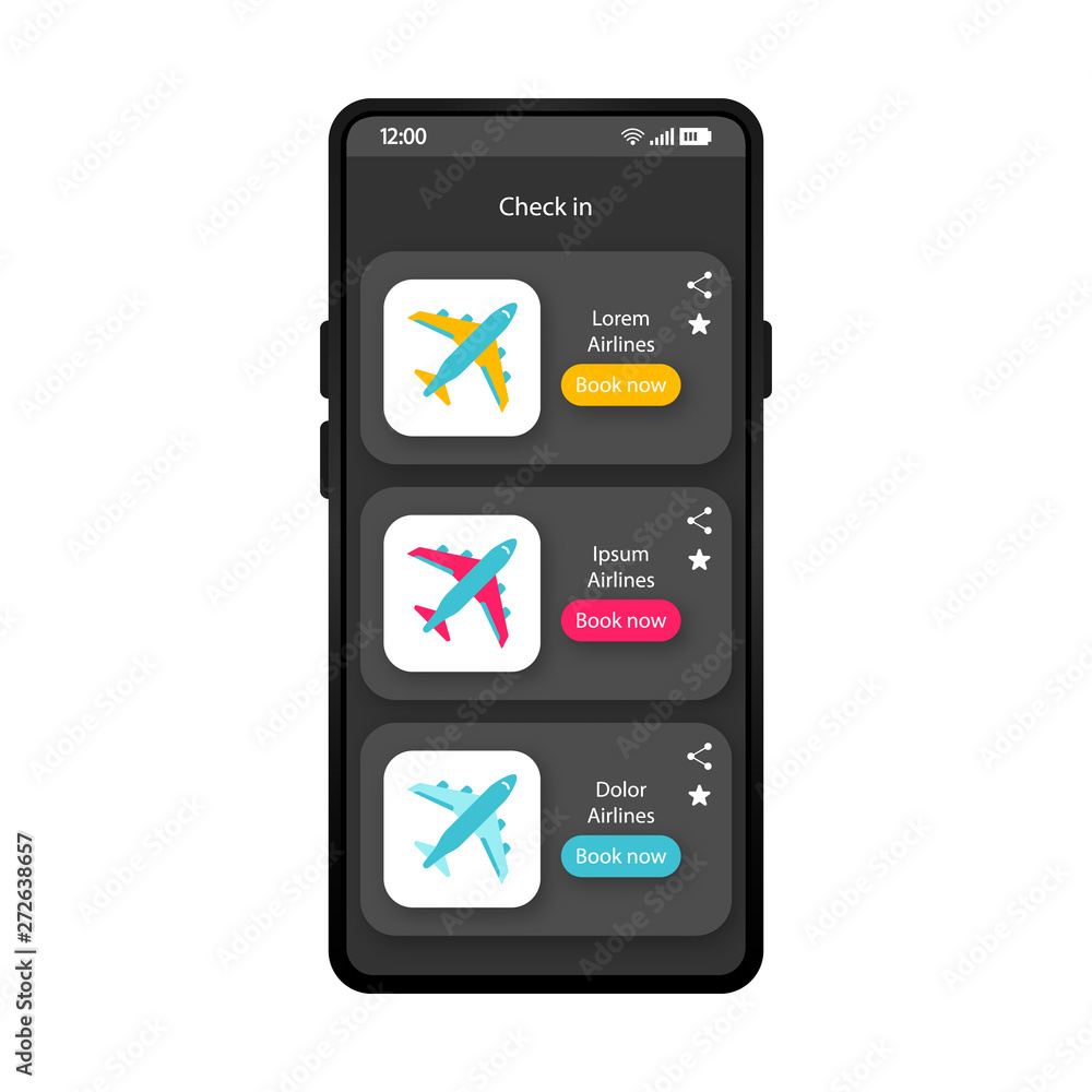 Check in app smartphone interface vector template