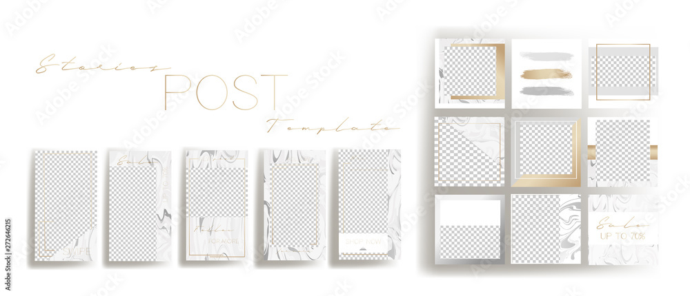  Design backgrounds for social media banner.Set of instagram stories and post frame templates.Vector cover. Mockup for personal blog or shop.Layout for promotion.Endless square puzzle. - obrazy, fototapety, plakaty 