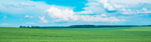 Green Field And Blue Sky With Clouds