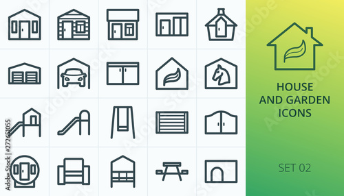 Garden Buildings Icons Set Set Of Log Cabin Summerhouse Garden