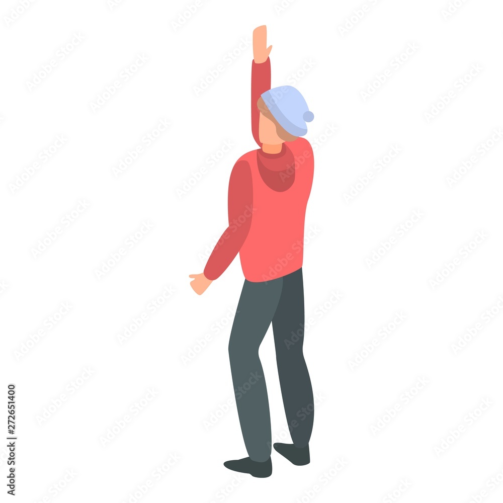 Young man hand up icon. Isometric of young man hand up vector icon for ...