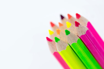 Color pencils isolated on white background.Close up.