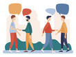 © Marta Sher - Men talking. People discuss social network, news, social networks, chat, dialogue speech bubbles. Flat cartoon style. Vector illustration