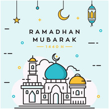 Mosque Line / Ramadan Theme Design Template Background Vector Logo Design