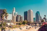 Fototapeta  - Panoramic view on downtown of Los Angeles over route 110