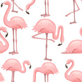 Seamless pattern of cute cartoon peach pink flamingo. Funny flamingo collection. Cartoon animal character design. Flat vector illustration on white background