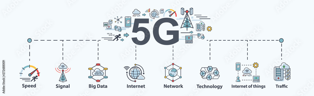 5G banner web icon for business and technology, speed, signal, network ...