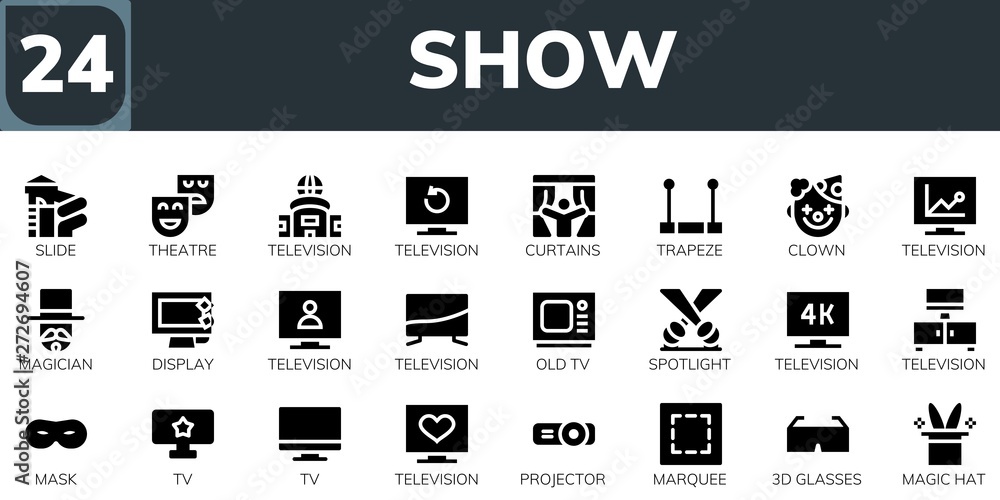 In Show Icon show icon set Stock Illustration | Adobe Stock