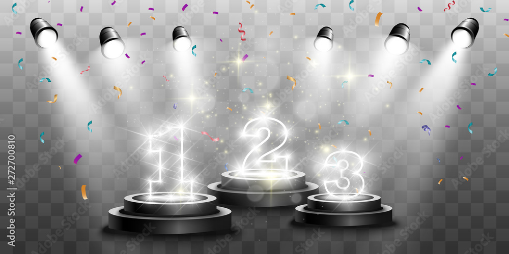 Winner background with signs of first, second and third place on a ...