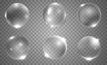 Set Of Realistic 3d Glass Ball Or Sphere Isolated On Transparent Background. Vector Illustration.