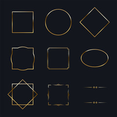 Wall Mural - Golden shiny frames with shadows isolated on black background. Vector golden luxury realistic border set.