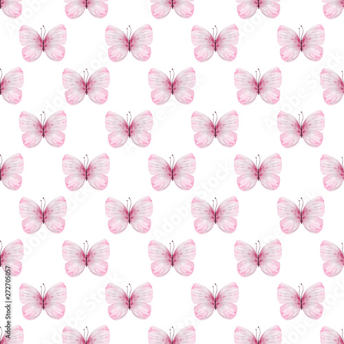Cute butterflies seamless watercolor pattern