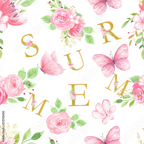 Summertime watercolor seamless pattern