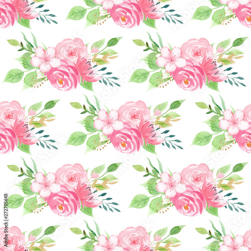 Elegant spring flowers watercolor seamless pattern