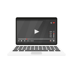 Wall Mural - video player on laptop, flat vector illustration