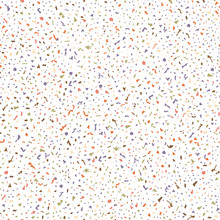 Handcrafted Orange, Blue And Green Terrazzo Speckled Mosaic . Dense Seamless Repeat Vector Pattern On Cool White Background. Perfect For Wellness, Cosmetic Products, Fabric, Stationery,packaging
