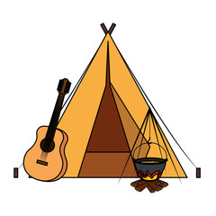 Wall Mural - tent camping with guitar and wood fire