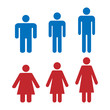 Icon is different shape and weight of men and women. Healthy weight, obese and tall people. Simple flat vector icons