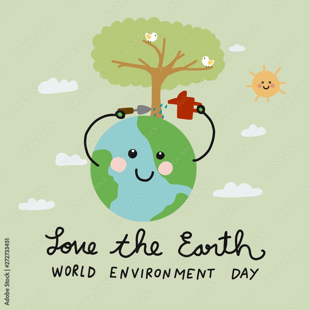 Love the Earth, World Environment Day world cute smile earth watering ...