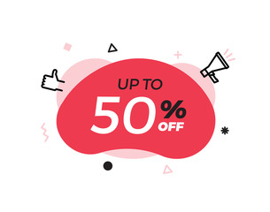 Wall Mural - modern abstract vector banner with up to 50% offer special sale text. 50 percent price discount. red