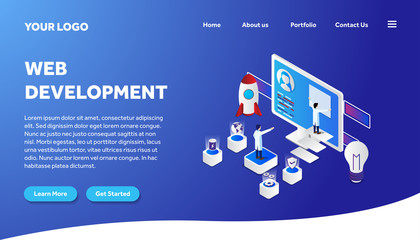 Wall Mural - web development isometric creative illustration vector of graphic , small people in web development 
