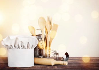 Wall Mural - Set of kitchen utensils on background