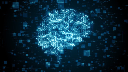 Wall Mural - render of a brain circuit board of an ai, artificial intelligence machine with fast electronic infor