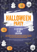 Happy Halloween Party Poster Template. Paper Cut Style. Vector Illusration