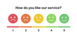 Element of UI design for client service rating. Set of the colorful smiles with different emotions from angry to happy. Emoticons with five moods: dissatisfied, sad, indifferent, joyful, satisfied.