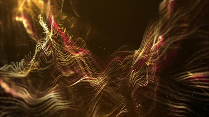 Aufkleber - Futuristic flowing digital abstract gold particles wave form cyber de-focus backgroun