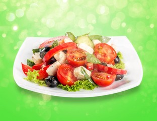 Canvas Print - Greek Salad - Feta Cheese, Olive and Vegetables, isolated on white