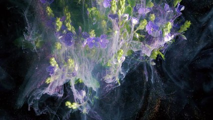 Wall Mural - Little blue flowers. Colorful Pigment Flow.