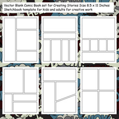 Vector Blank Comic Book set for Creating Stories Size 8.5 x 11 Inches