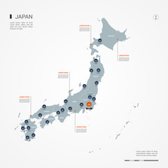 Wall Mural - japan map with borders, cities, capital and administrative divisions. infographic vector map. editab